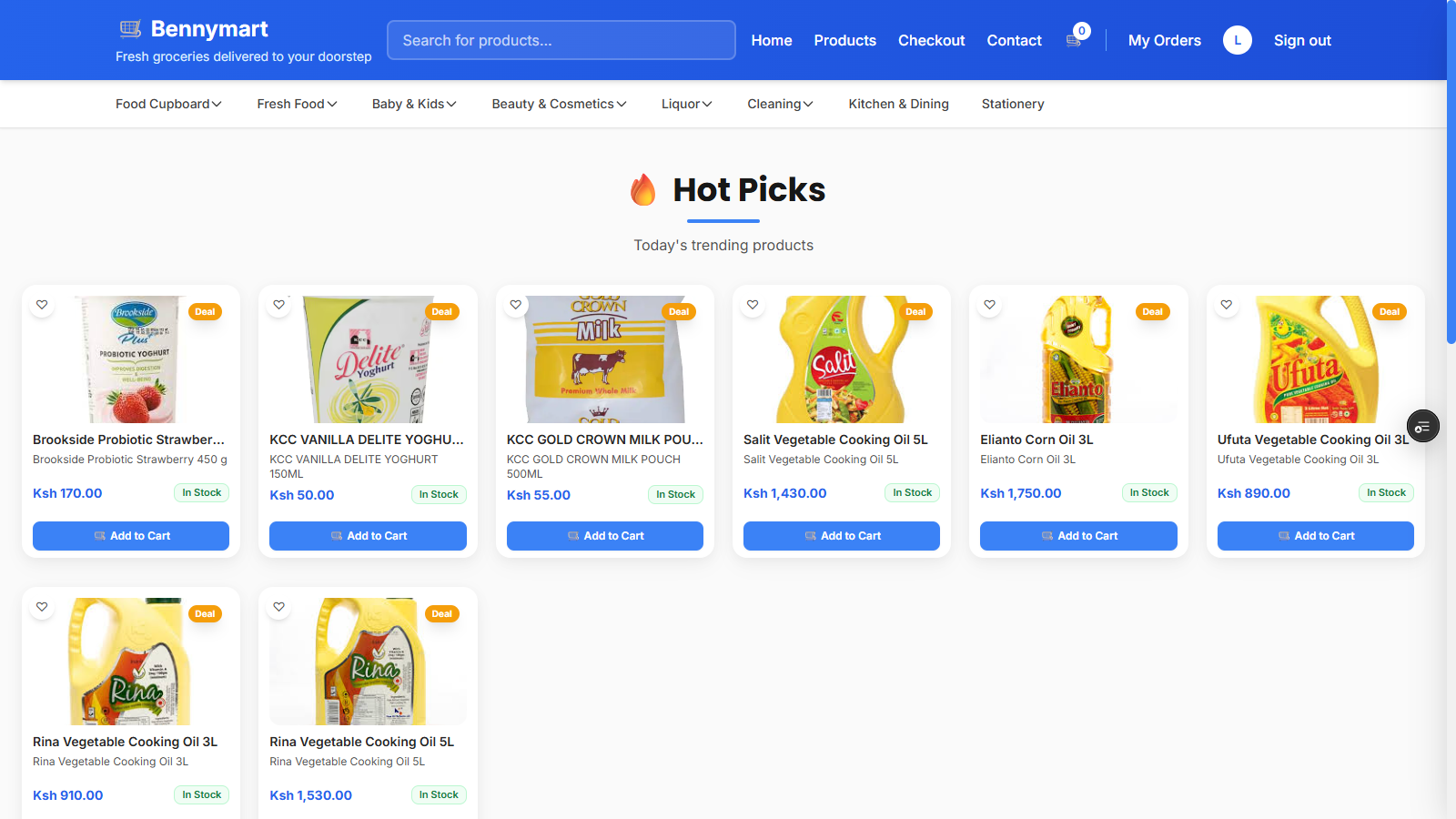BennyMart online supermarket landing page