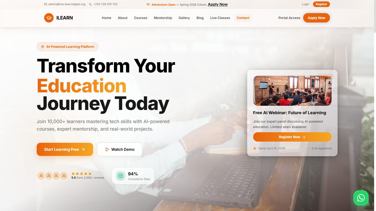 iLearn Digital Hub LMS landing page